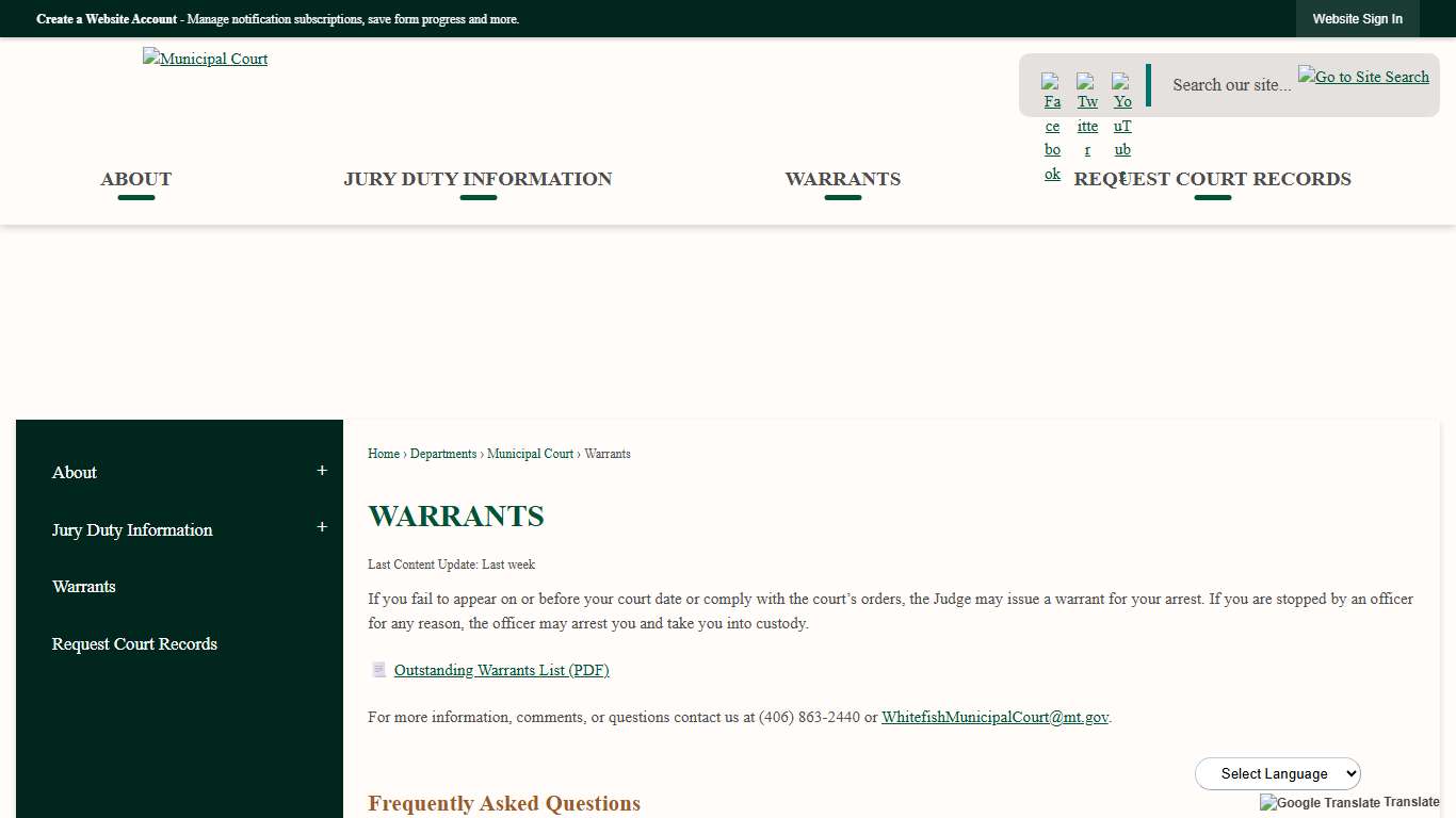 Warrants Whitefish, MT