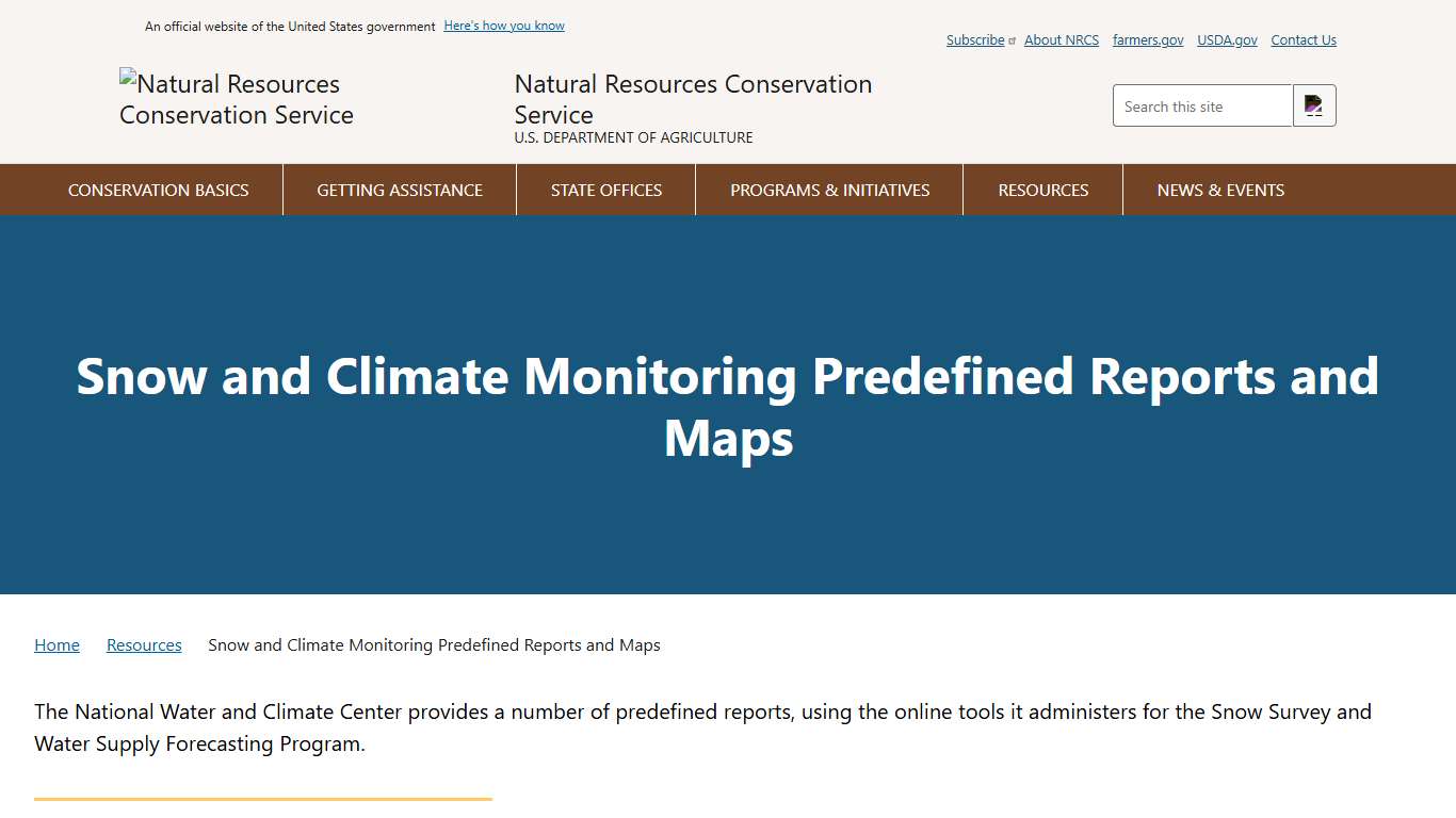 Snow and Climate Monitoring Predefined Reports and Maps Natural Resources Conservation Service